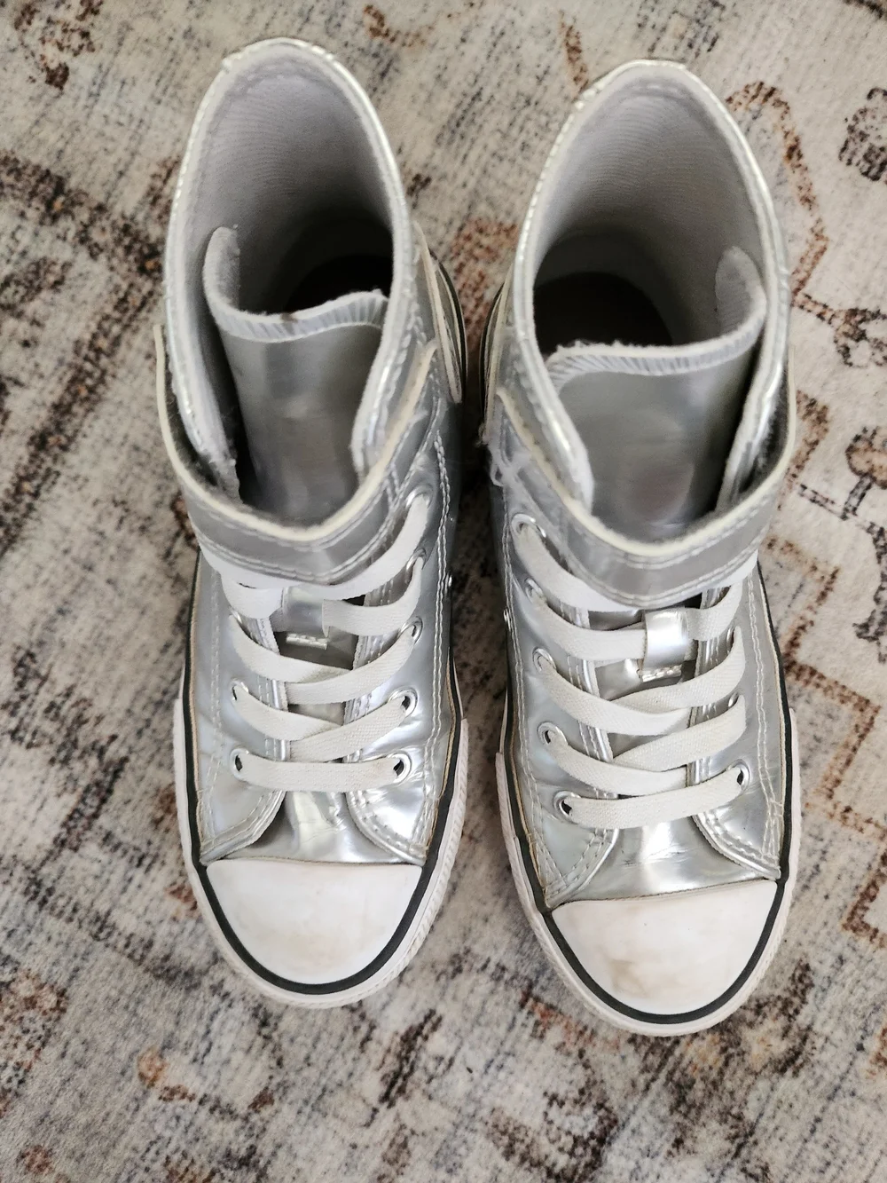Converse Metallic Silver High-Top Sneakers with Velcro Strap